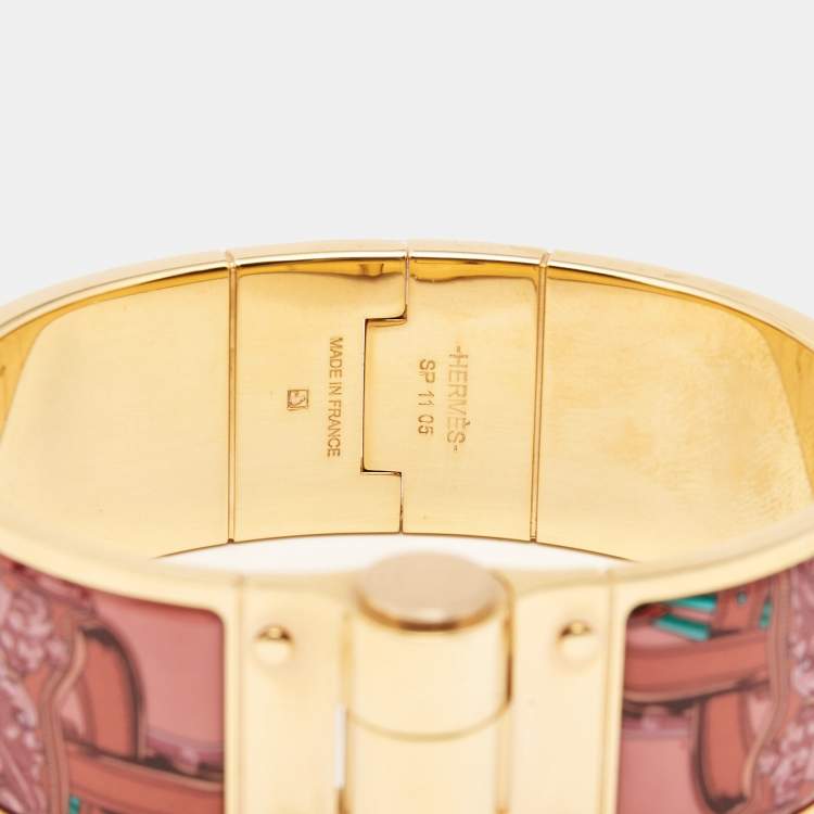 Pre Owned Hermès Rose Couture Brides de Gala Enamel Charniere Wide Bracelet