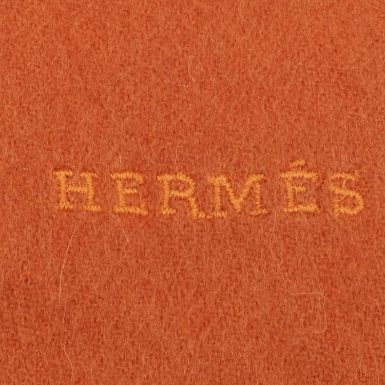 مملوكة مسبقًا Hermes Vintage Orange Cashmere Wool Fringe Stole
