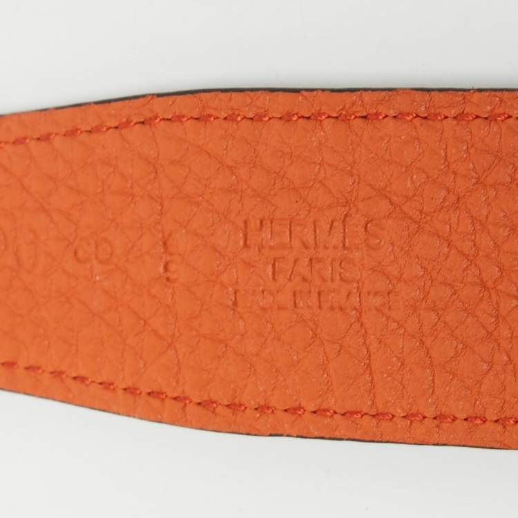 Pre Owned Hermes Orange/Chocolat Togo and Box Leather H Buckle Reversible Belt 100CM