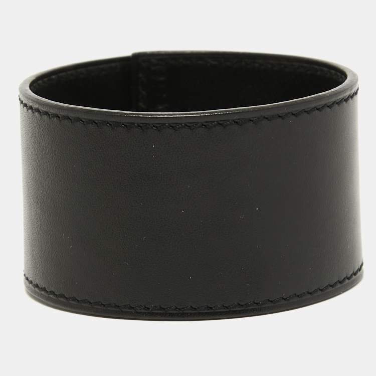 Pre Owned Hermes Black Leather Chamonix Vegas Lock Wide Cuff Bracelet