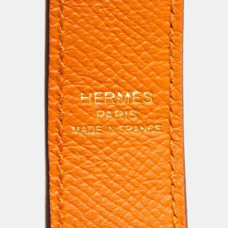 Pre Owned Hermes Apricot/Rose Azalee/Gold Epsom Leather Tressage De Cuir Bag Strap