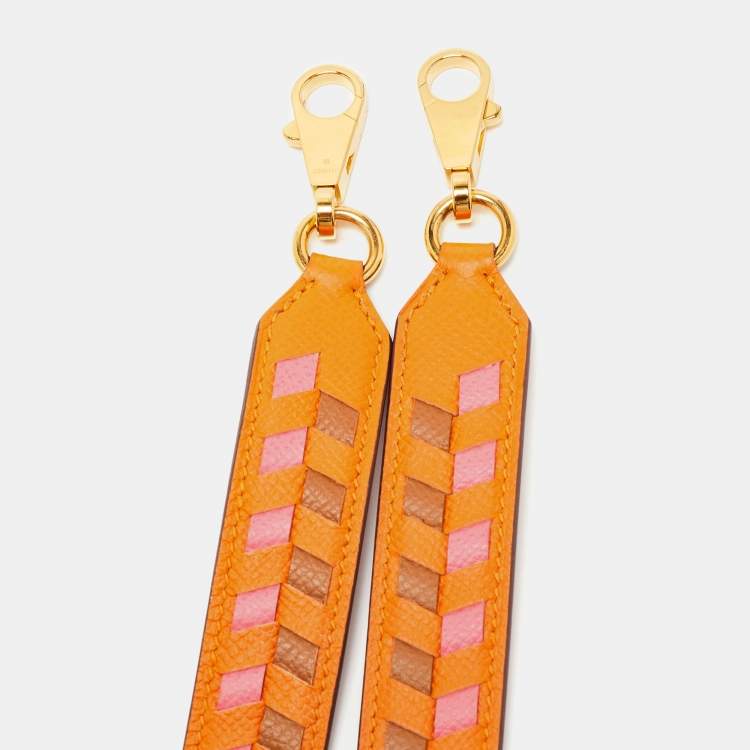 Pre Owned Hermes Apricot/Rose Azalee/Gold Epsom Leather Tressage De Cuir Bag Strap