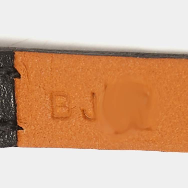 Pre Owned Hermes Black Leather Palladium Plated Hapi 4 Quad Tour Bracelet