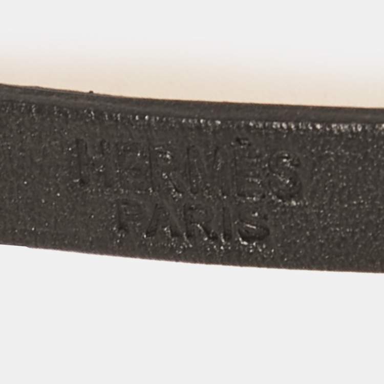 Pre Owned Hermes Black Leather Palladium Plated Hapi 4 Quad Tour Bracelet