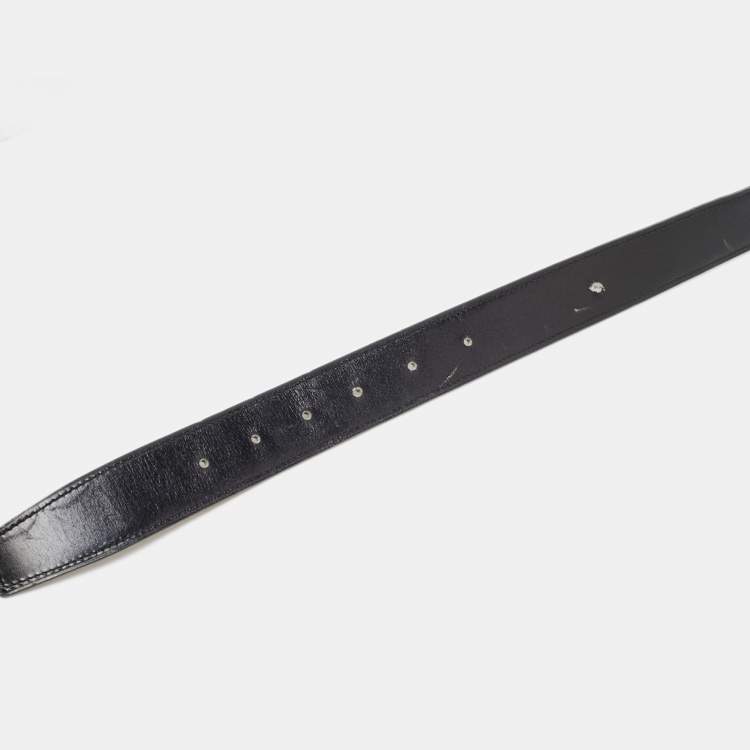 Pre Owned Hermes Black/Gold Chamonix/Togo Leather H Buckle Reversible Belt 90CM