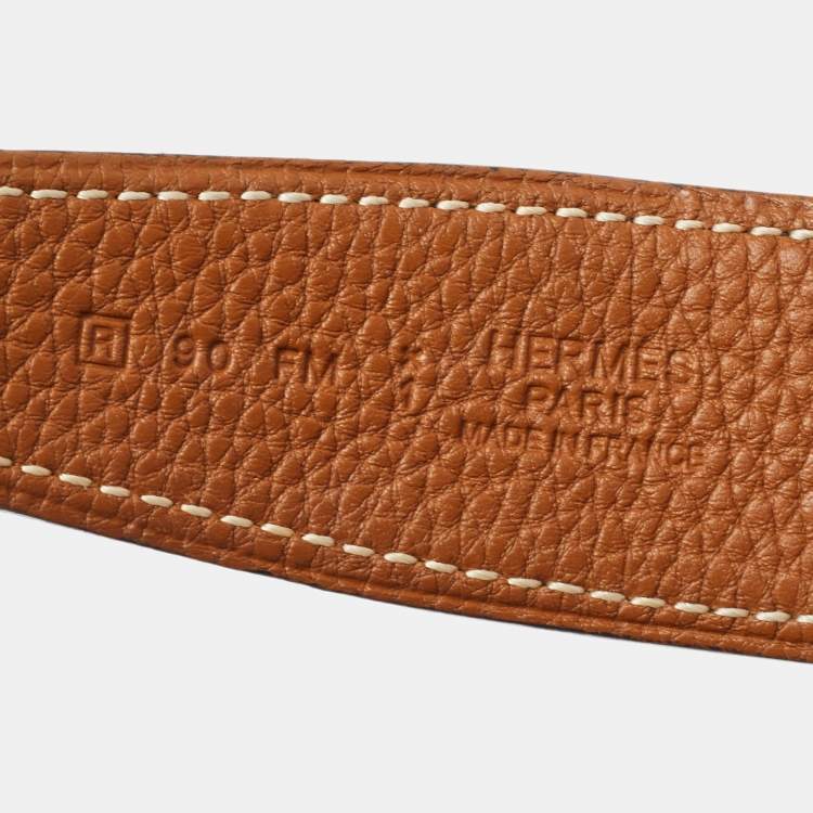 Pre Owned Hermes Black/Gold Chamonix/Togo Leather H Buckle Reversible Belt 90CM