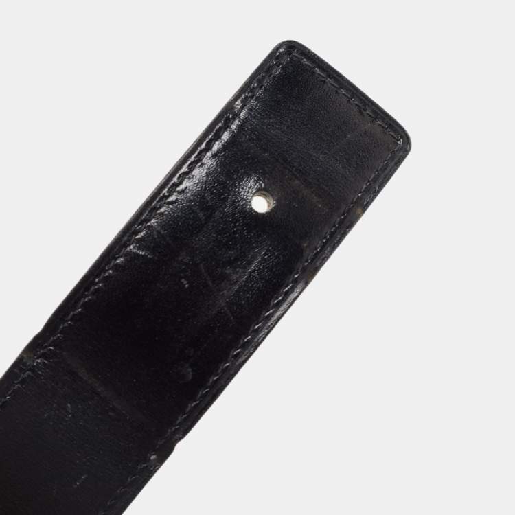 Pre Owned Hermes Black/Gold Chamonix/Togo Leather H Buckle Reversible Belt 90CM