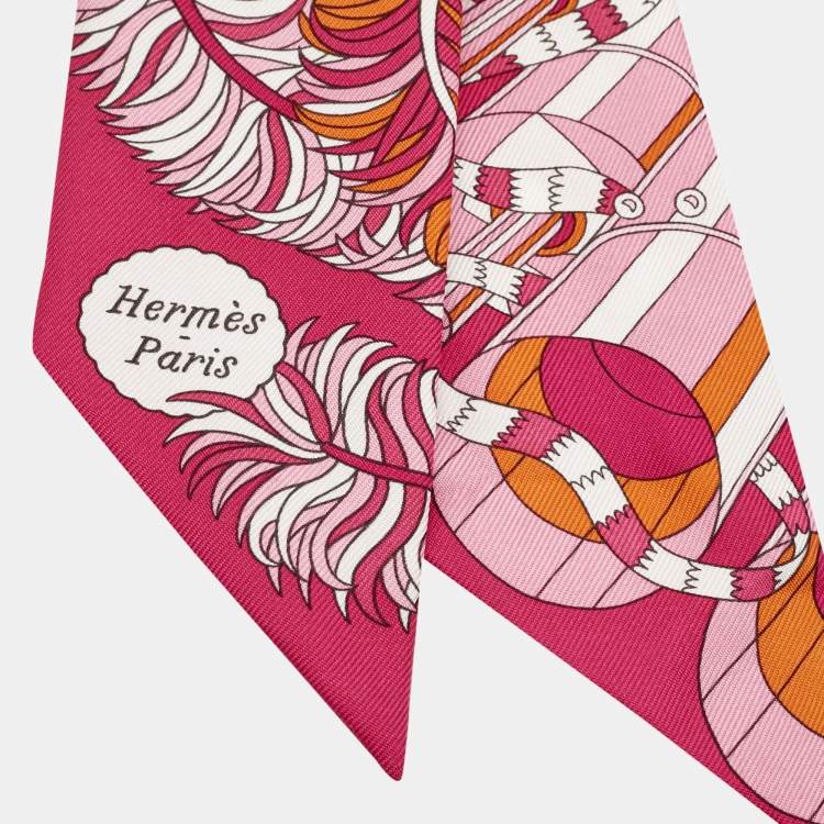 Pre Owned Hermes Rose Pink De l'Ombrelle Aux Duels Silk Twilly Scarf 