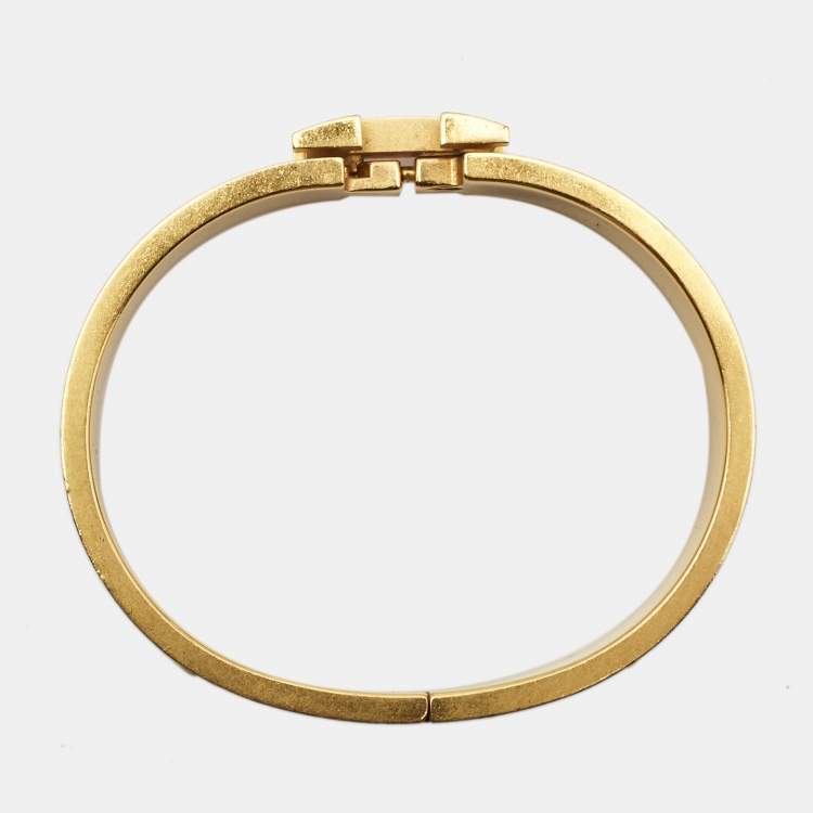 Pre Owned Hermes Clic H White Enamel Gold Plated Narrow Bracelet