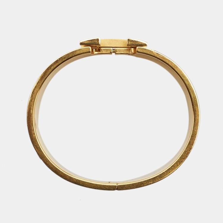 Pre Owned Hermès Clic Clac H Marron Glace Enamel Gold Plated Wide Bracelet