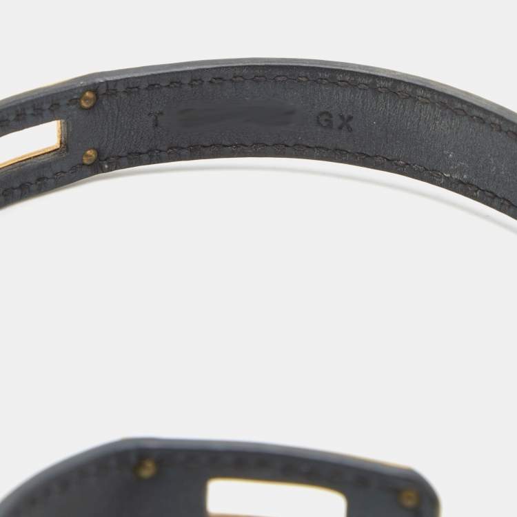مملوكة مسبقًا Hermès Dark Grey Leather Gold Plated Kelly Double Tour Bracelet