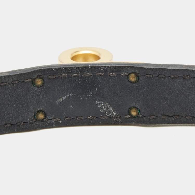 مملوكة مسبقًا Hermès Dark Grey Leather Gold Plated Kelly Double Tour Bracelet