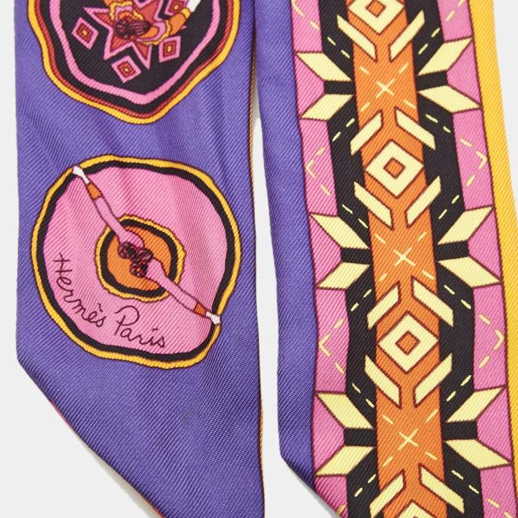 Pre Owned Hermes Purple Belles Du Mexique Silk Twilly