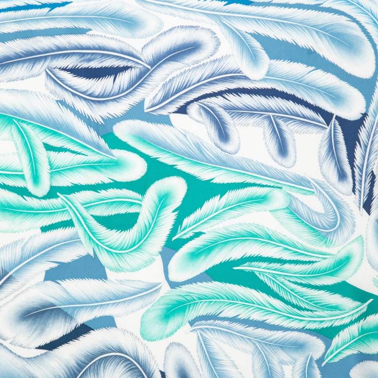 Pre Owned Hermes Blue/Green A La Plume Printed Silk Square Scarf