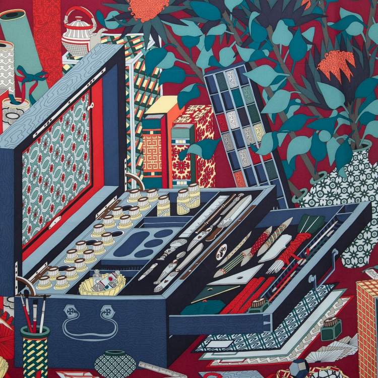 Pre Owned Hermes Multicolor Les Tresors D'un Artiste Printed Silk Square Scarf