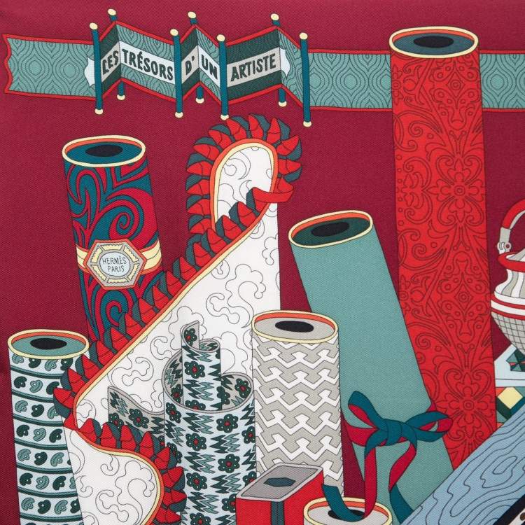 Pre Owned Hermes Multicolor Les Tresors D'un Artiste Printed Silk Square Scarf