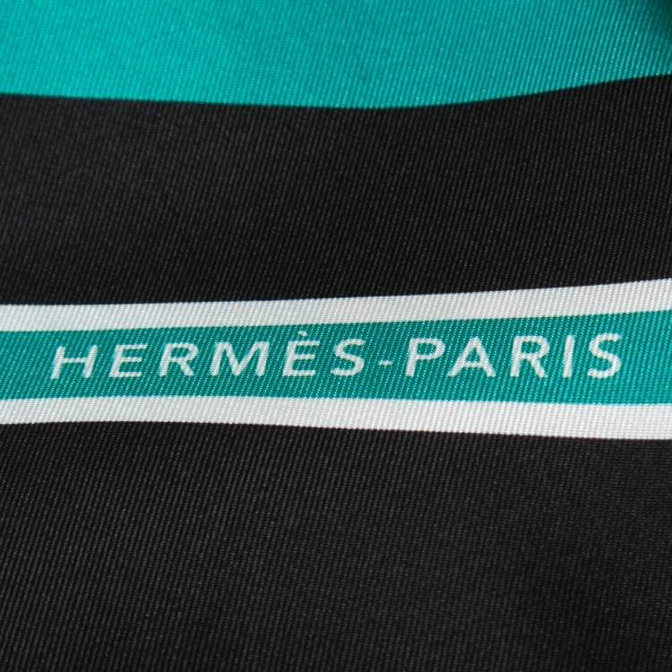 Pre Owned Hermès Green Cachemire Et Rayure Silk Maxi Twilly Cut