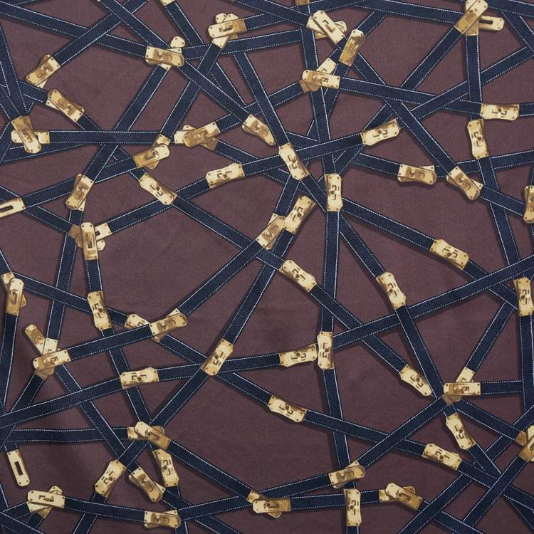 Pre Owned Hermes Brown Tres Kelly Printed Silk Square Scarf