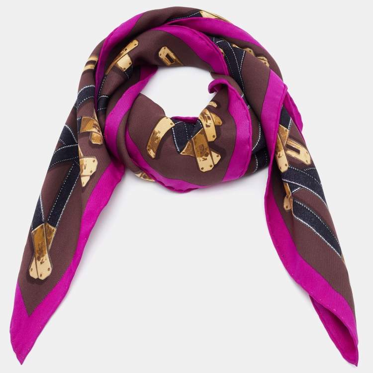 Pre Owned Hermes Brown Tres Kelly Printed Silk Square Scarf