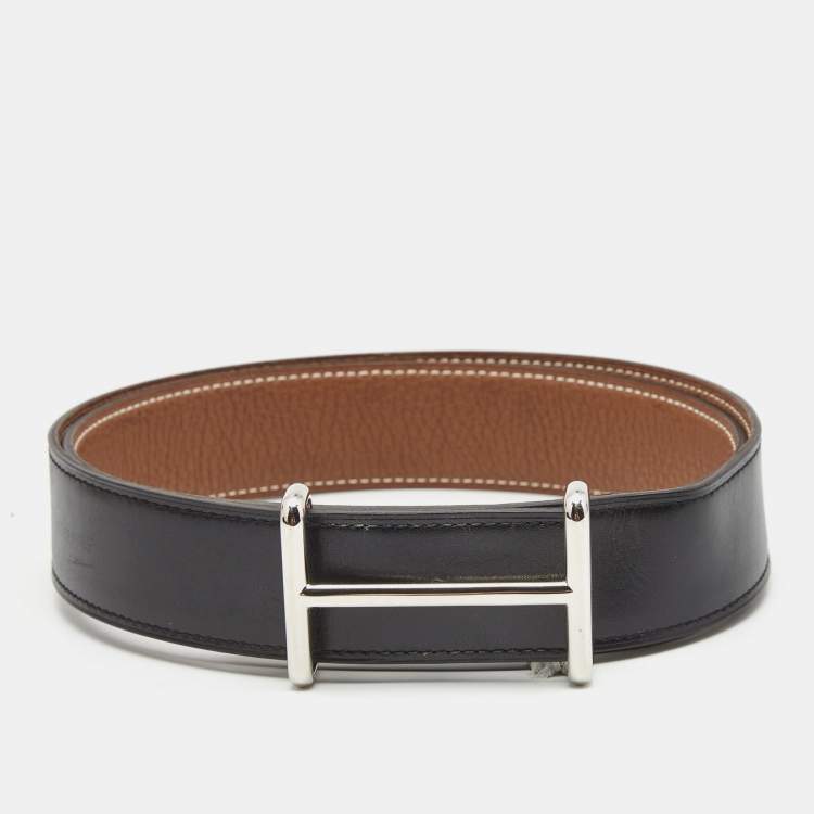 Hermes Black/Gold Togo and Box Leather H D'ancre Reversible Belt