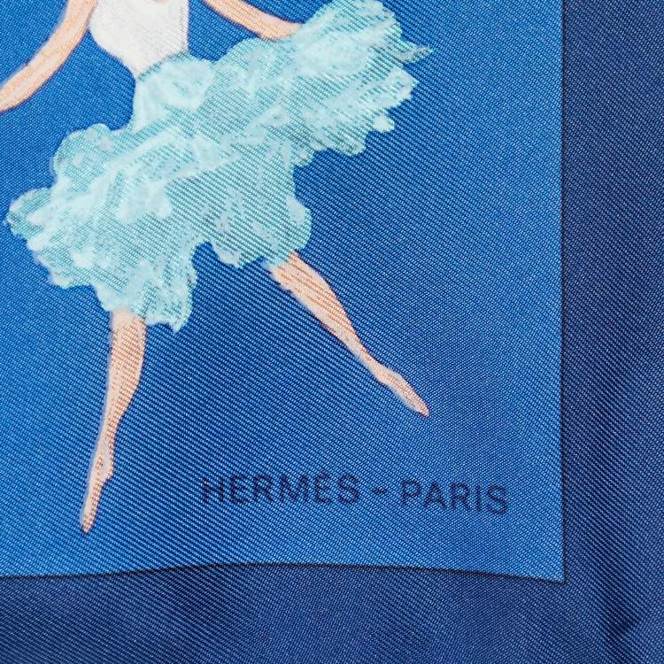 Pre Owned Hermes Navy Blue Ballet Dancer Printed Silk Square Handkerchief