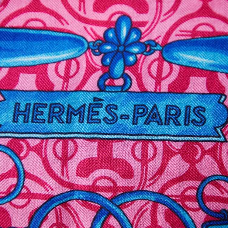 Pre Owned Hermes Pink Mors Et Gourmettes Printed Cashmere & Silk Square Scarf