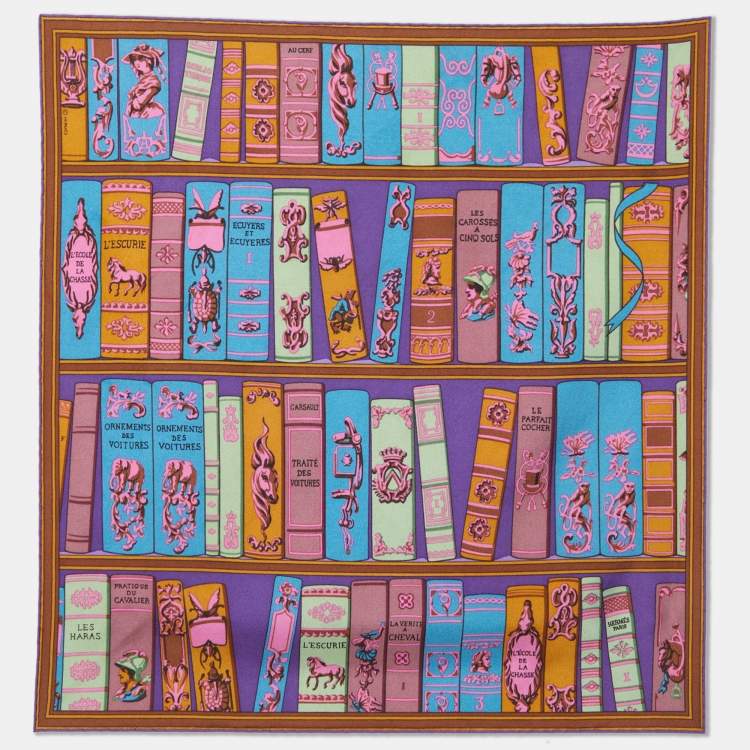 مملوكة مسبقًا Hermes Purple Bibliothèque Printed Silk Square Handkerchief