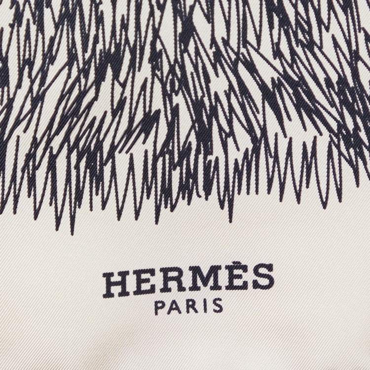 Pre Owned Hermes Cream Scribble Printed Silk Square Scarf