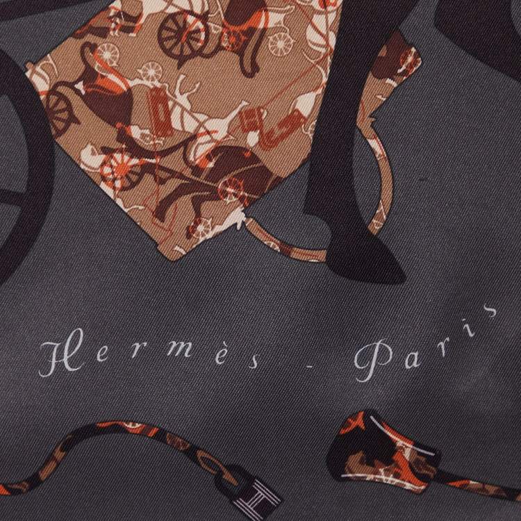 Pre Owned Hermes Brown Kelly En Caleche Printed Silk Square Scarf