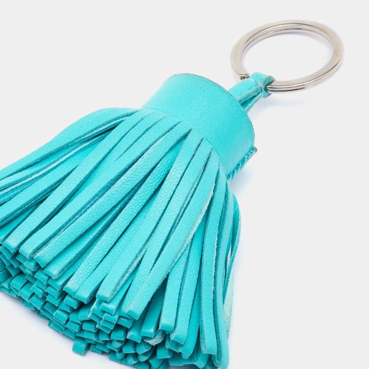 Pre Owned Hermes Sea Green Lambskin Leather Carmen Tassel Keychain