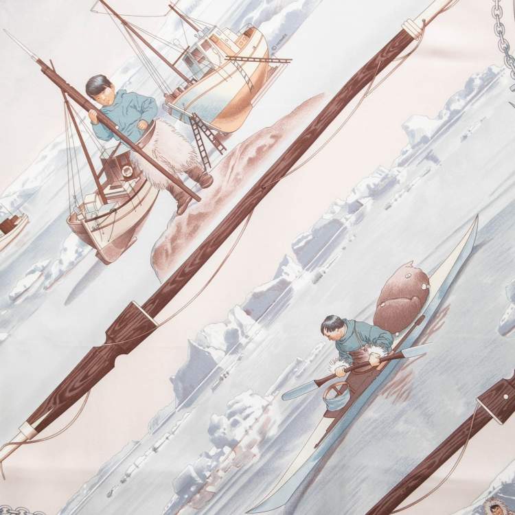 Pre Owned Hermès Grey & Pink Gronland Silk Scarf