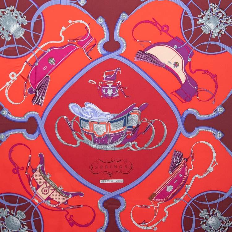 Pre Owned Hermes Red & Maroon Springs Silk Square Scarf