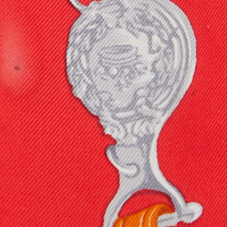 Pre Owned Hermes Red Printed Silk Twilly