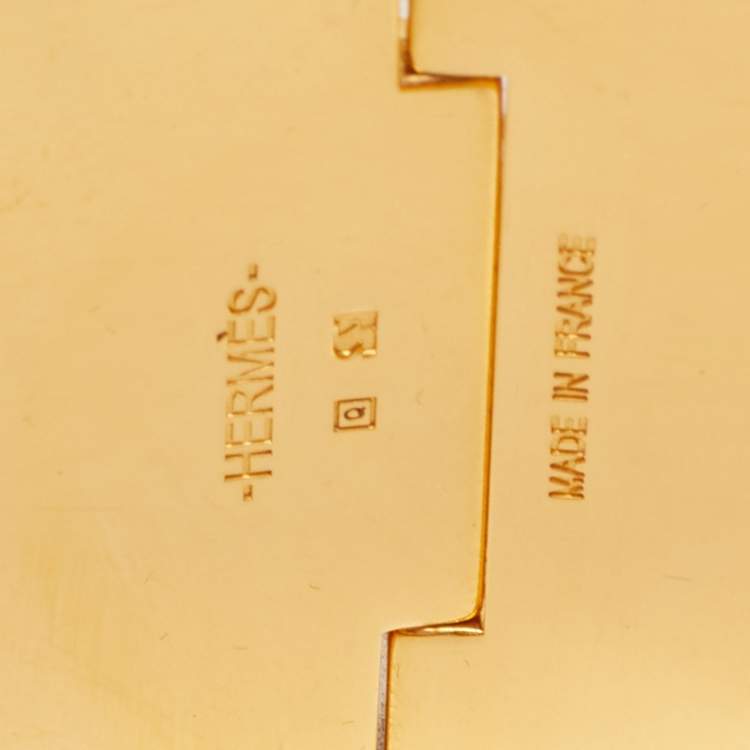 Pre Owned Hermes Clic Clac H Yellow Enamel Gold Plated Extra Wide Bracelet