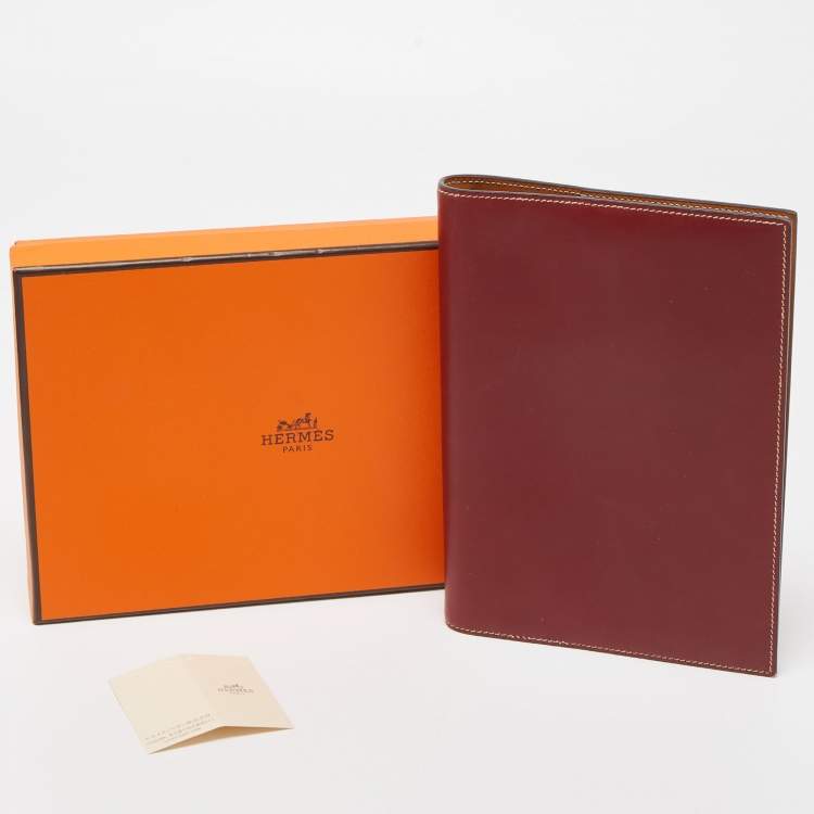 Pre Owned Hermes Rogue H/Vache Naturel Box Leather Globe Trotter Agenda Cover 