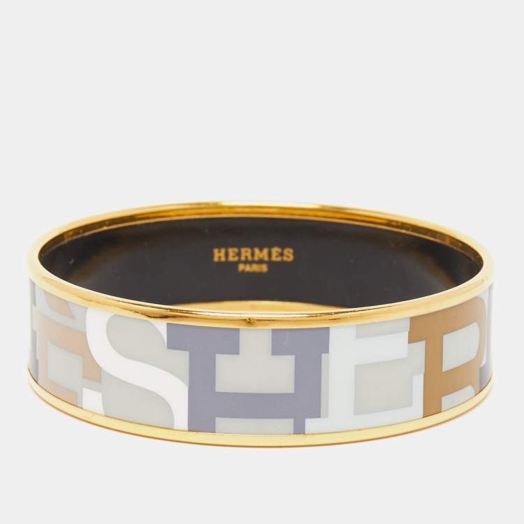 Pre Owned Hermes Multicolor Enamel Gold Plated Wide Bracelet 
