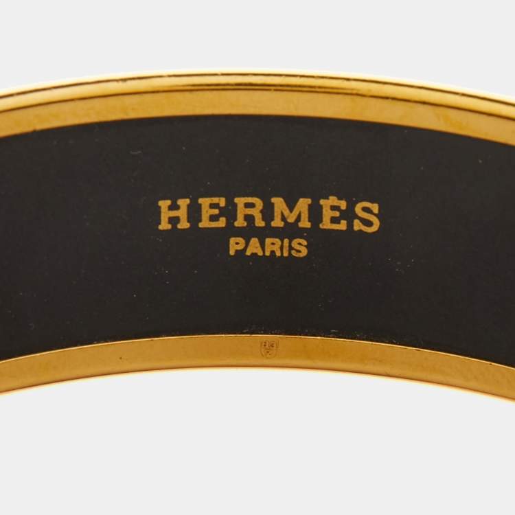 Pre Owned Hermes Multicolor Enamel Gold Plated Wide Bracelet 