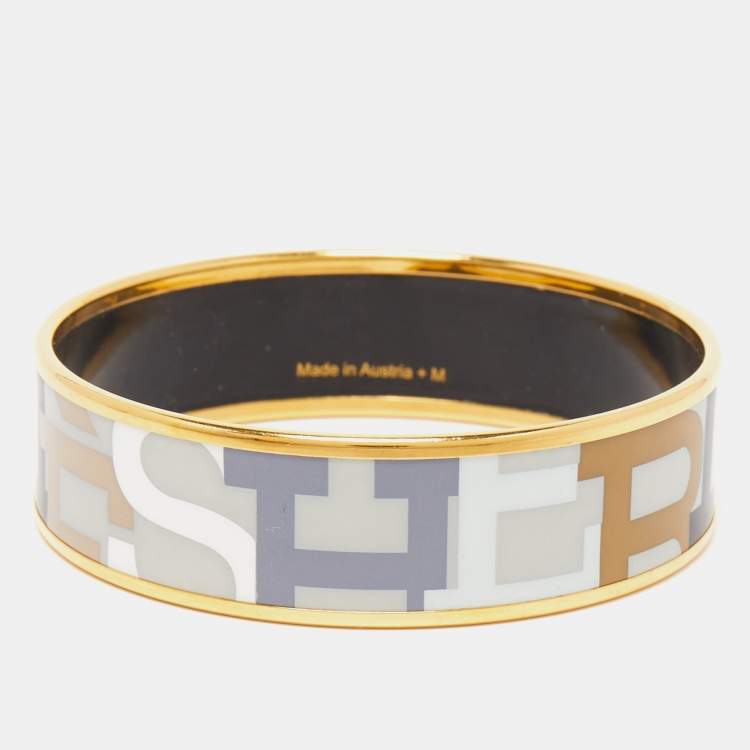 Pre Owned Hermes Multicolor Enamel Gold Plated Wide Bracelet 