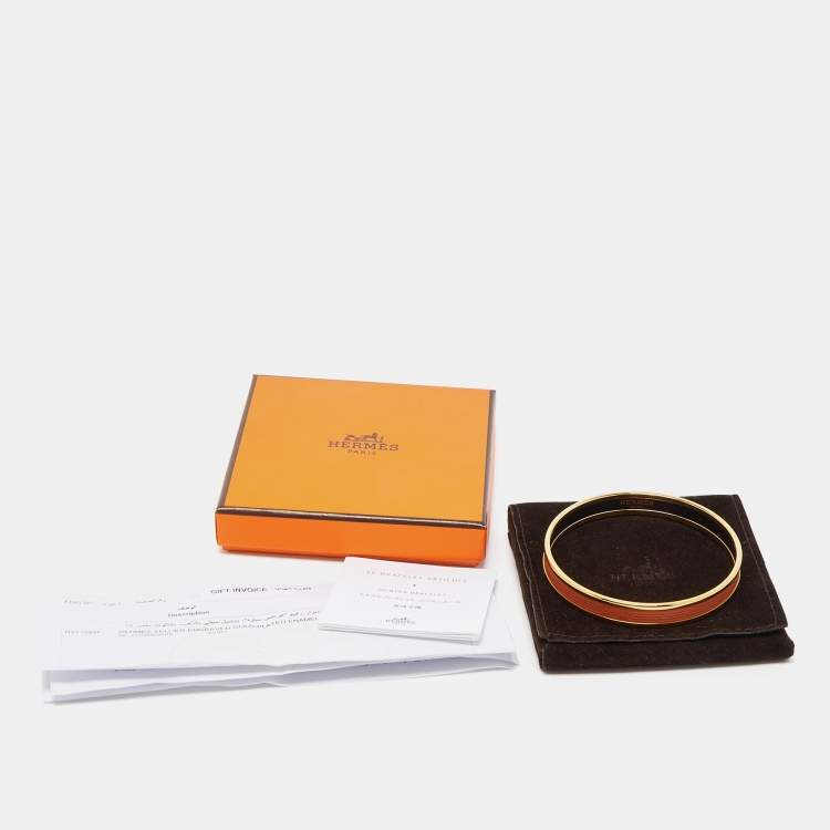 Pre Owned Hermes Sellier Engraved Enamel Gold Plated Narrow Bracelet