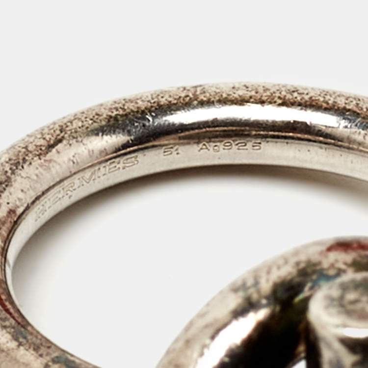 Pre Owned Hermes Echappee Sterling Silver Medium Model Ring Size 51