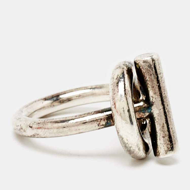 Pre Owned Hermes Echappee Sterling Silver Medium Model Ring Size 51