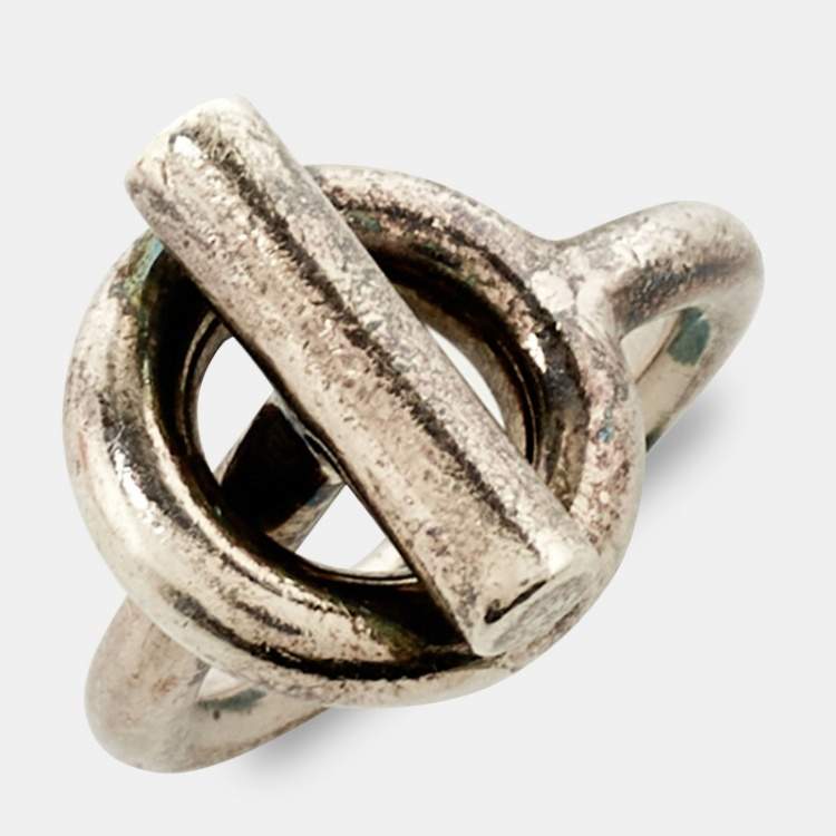 Pre Owned Hermes Echappee Sterling Silver Medium Model Ring Size 51