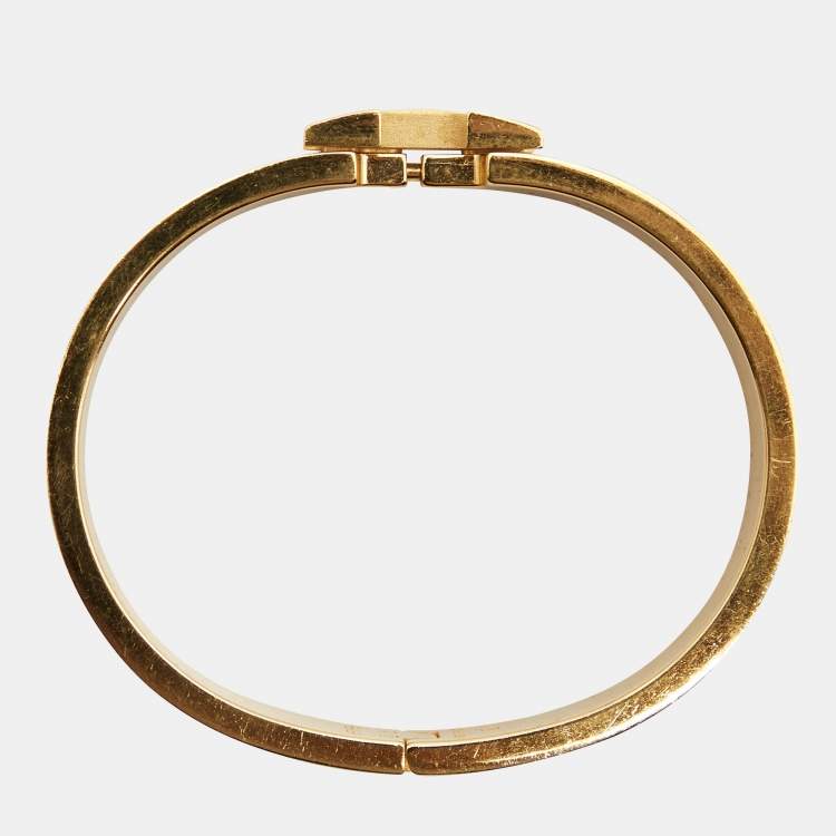 Pre Owned Hermes Clic H Blue Enamel Gold Plated Narrow Bracelet