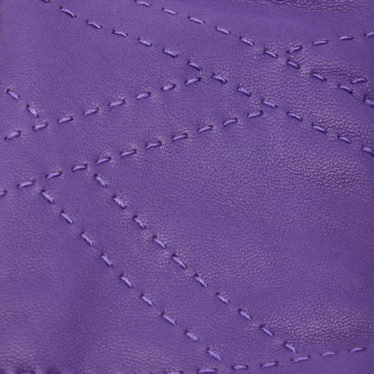 Pre Owned Hermès Purple Leather Stitch Detail Gloves Size 7