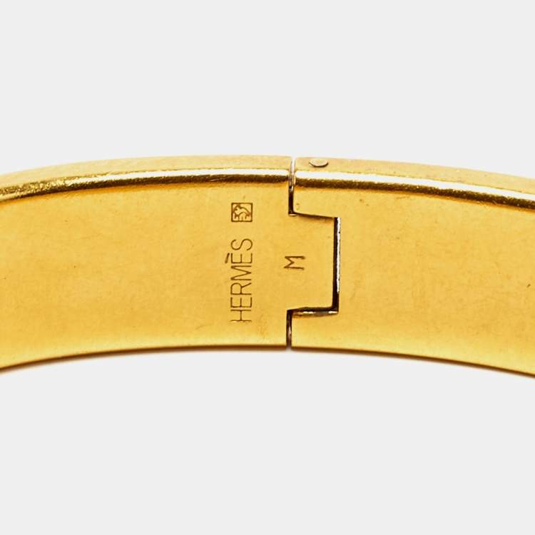 Pre Owned Hermes Clic H Beige Enamel Gold Plated Narrow Bracelet