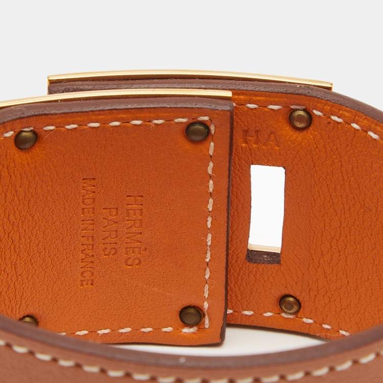 Pre Owned Hermes Kelly Dog  Leather Gold Tone Bracelet