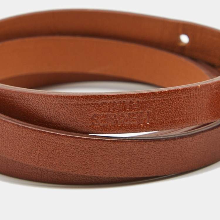 Pre Owned Hermes Behapi Leather Gold Tone Double Tour Bracelet