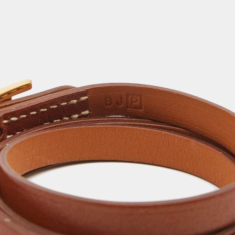 Pre Owned Hermes Behapi Leather Gold Tone Double Tour Bracelet