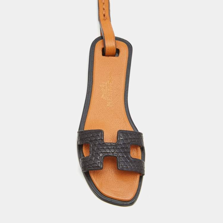 Pre Owned Hermes Natural Sable/Black Calf and Epsom Leather Oran Nano Charm