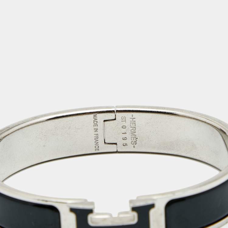 Pre Owned Hermes Clic H Black Enamel Plladium Plated Bracelet